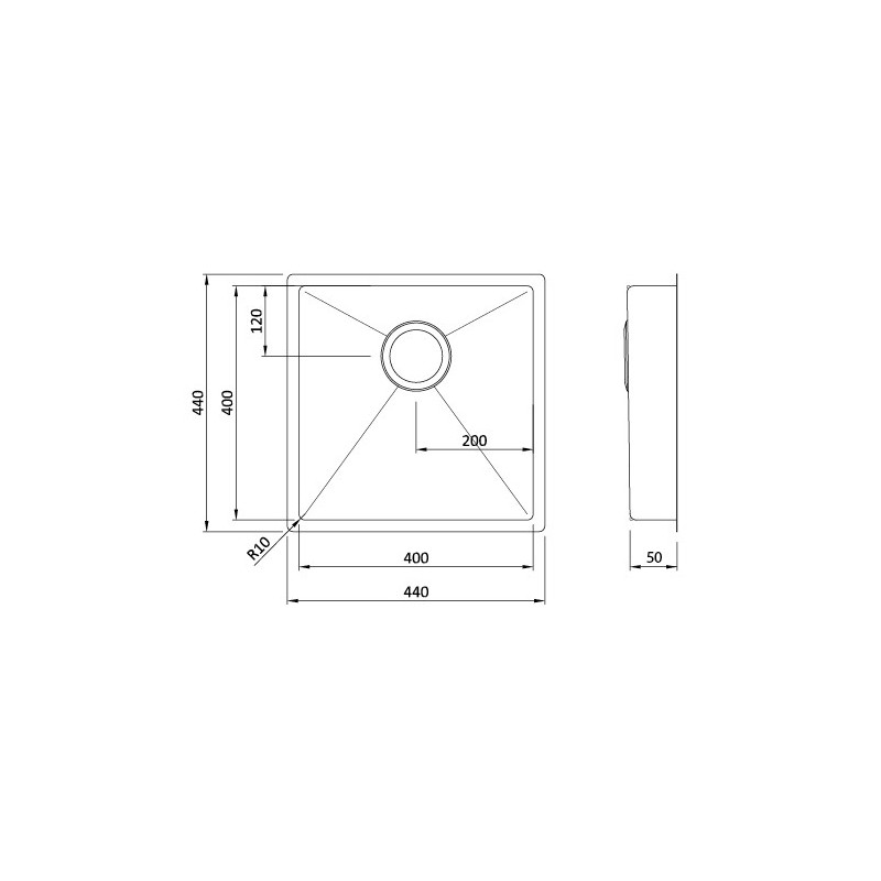 Evier Bradano Alaro 40 Inox Brossé Faible profondeur