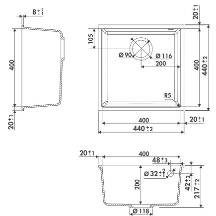 Evier Luisina QUADRILLE 40