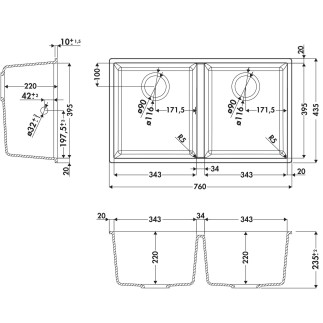 Evier Luisina QUADRILLE 2x34