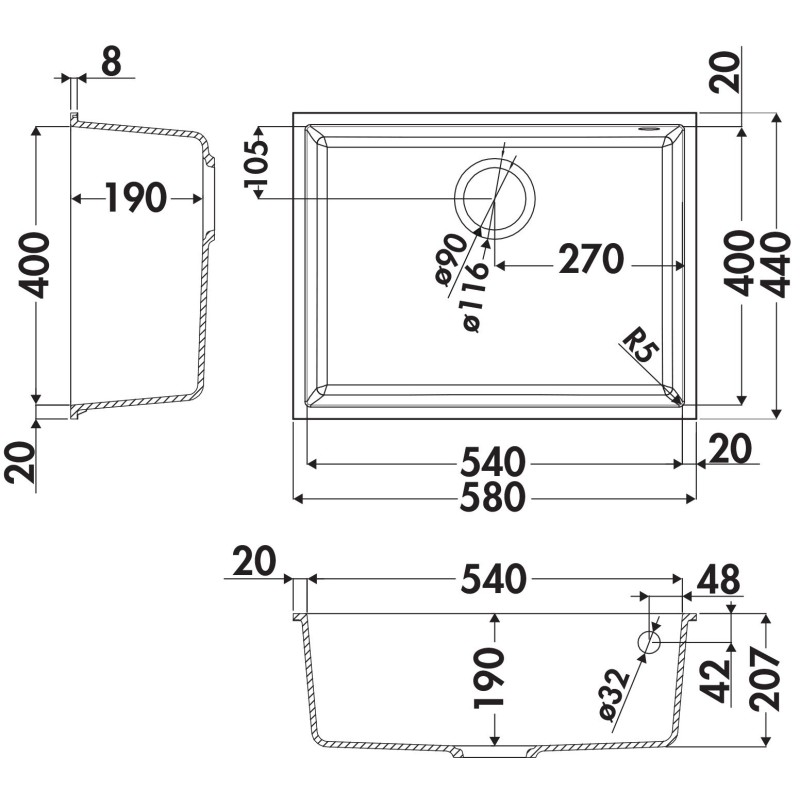 Evier Luisina QUADRILLE 54