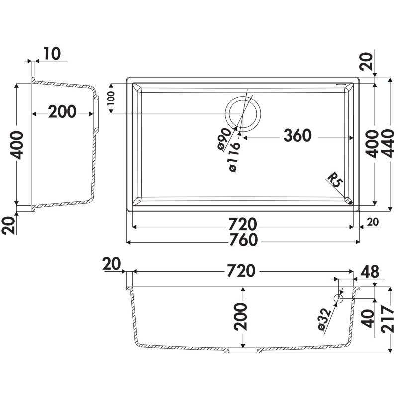 Evier Luisina QUADRILLE 72