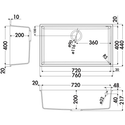 Evier Luisina QUADRILLE 72